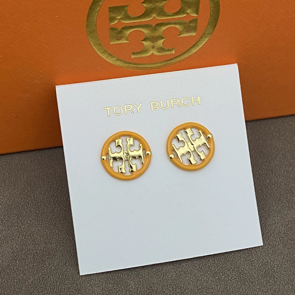 Tory Burch Green Enamel Hollow Round Stud Earrings - Picture 2 of 9